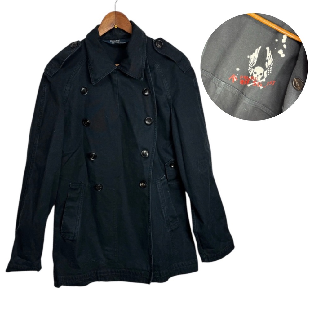 Polo by Ralph Lauren Navy Blue VTG 90s Motorcycle Jacket Military Logo - Picture 1 of 16